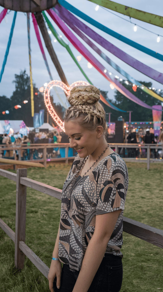 Auf dem Festival tanzt du ausgelassen zur Musik, und dein geflochtener Dutt bleibt den ganzen Tag an Ort und Stelle.