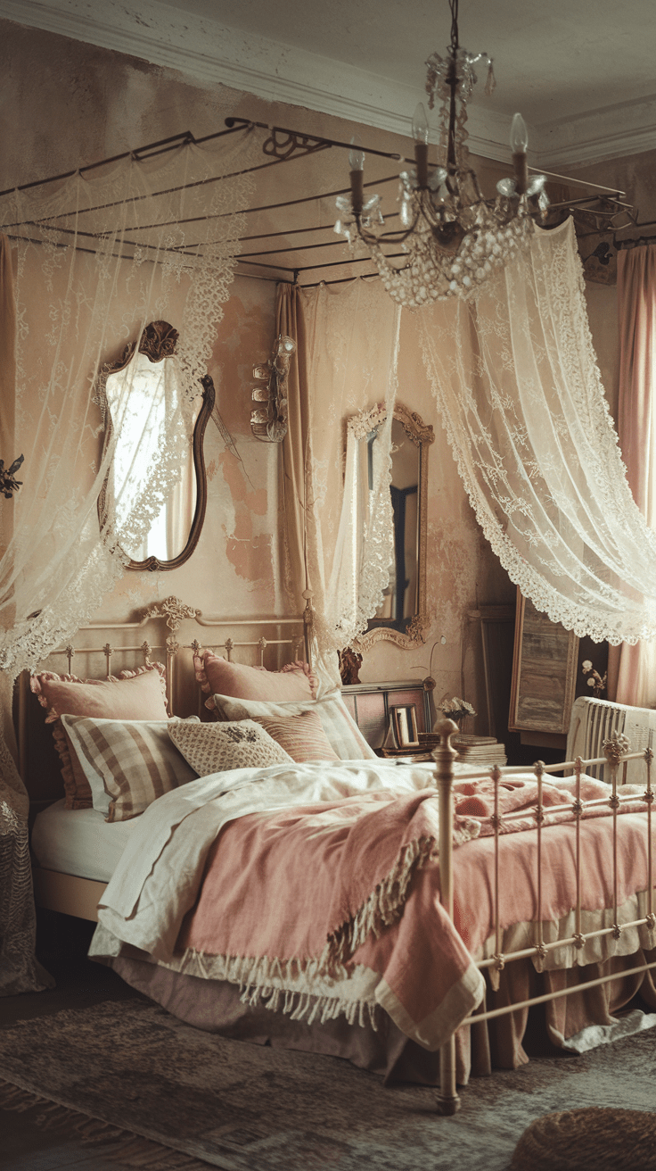 Du liegst in deinem Bett und fühlst die weichen, zarten Stoffe um dich. Die Bettwäsche in sanften Rosa- und Beigetönen schmiegt sich an deine Haut, während die Spitze an den Kanten ein Gefühl von Romantik und Nostalgie vermittelt. Es ist, als ob du in einem französischen Landhaus aufwachst – einfach ein kleiner Traum.