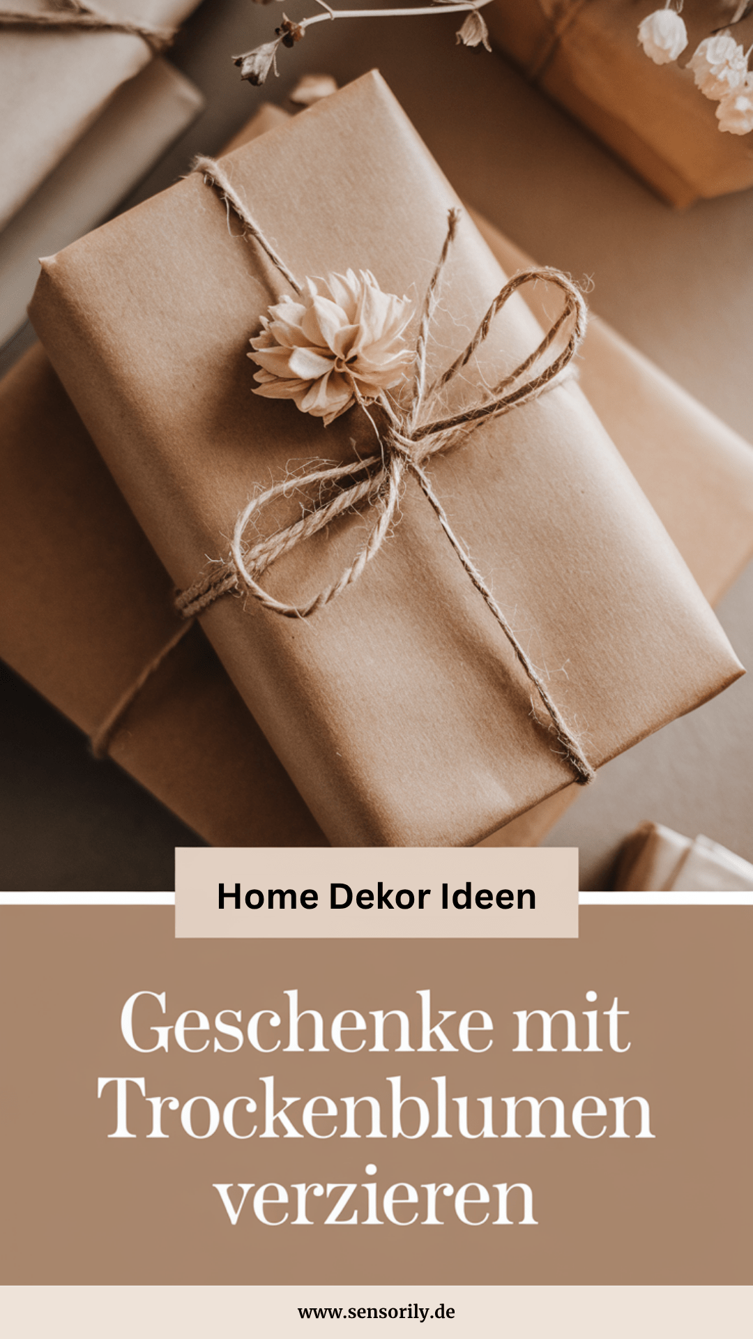 Geschenke mit Trockenblumen verzieren