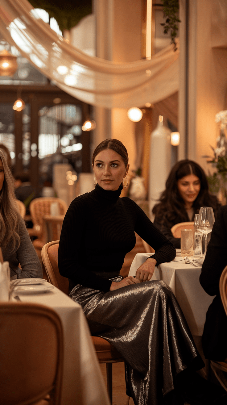 Ein Dinner mit Freunden in einem schicken Restaurant, die Lichter glitzern, und dein Outfit reflektiert die Atmosphäre – stilvoll, selbstbewusst und einfach wunderschön.