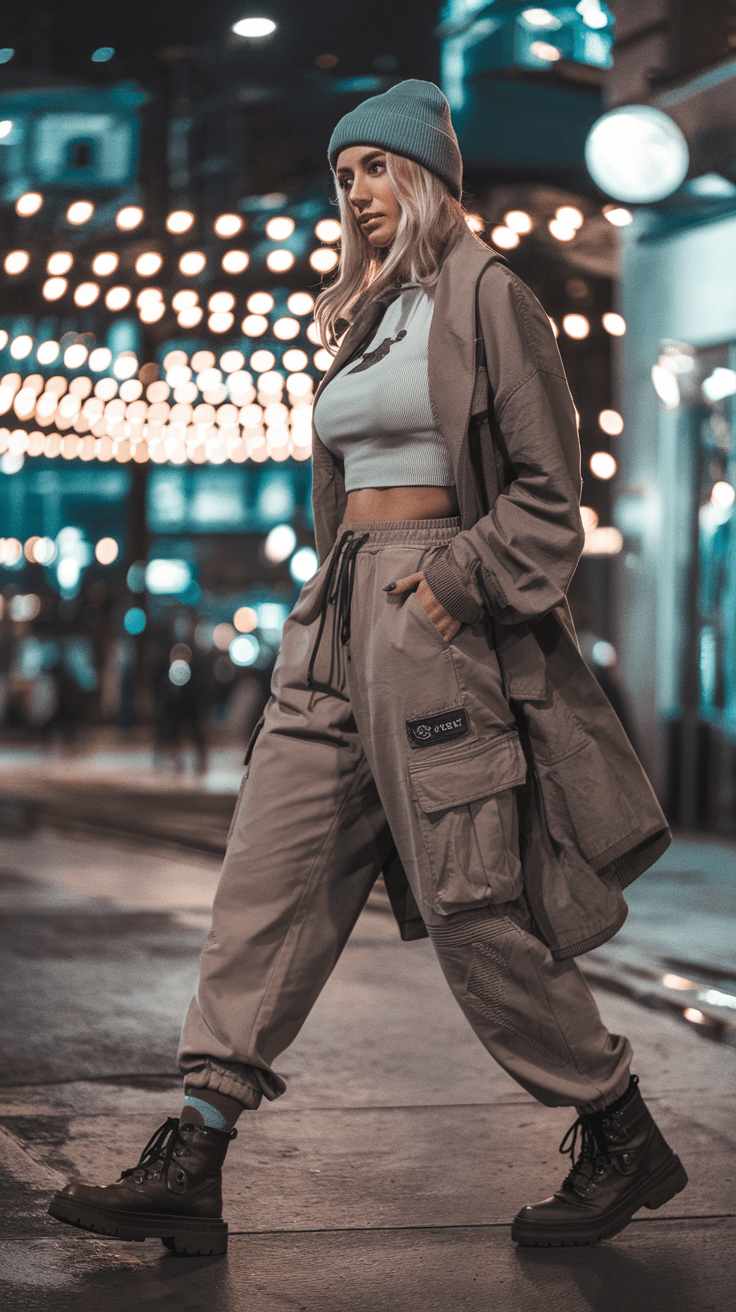 Du schlenderst durch die belebte Stadt, überall Lichter und Menschen. Dein Look ist genauso dynamisch wie die Umgebung – entspannt, urban und voller Energie.
