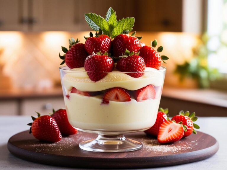 Einfacher Vanillepudding mit Erdbeeren