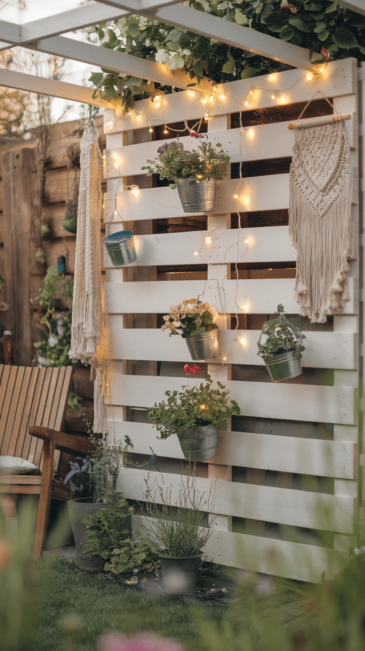 Die Sonne geht langsam unter, und deine Palettenwand ist von kleinen Lichterketten durchzogen. Zwischen den Holzleisten duftet Rosmarin, daneben blüht Lavendel – wie ein kleines, mediterranes DIY-Paradies.
