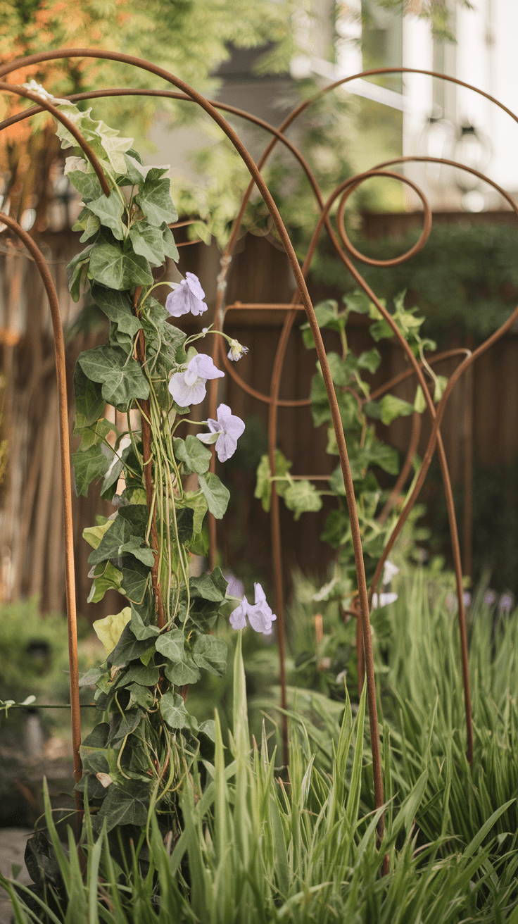 Du stehst in deinem Garten und siehst die Pflanzen, die sich an den liebevoll geformten Metallstützen hochwinden. Die Sonne spielt auf den leichten Rosttönen, und der Garten bekommt eine ganz besondere, rustikale Note.