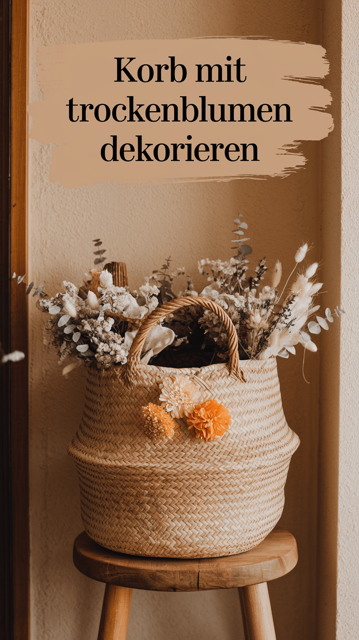 21. Korb mit Trockenblumen dekorieren
