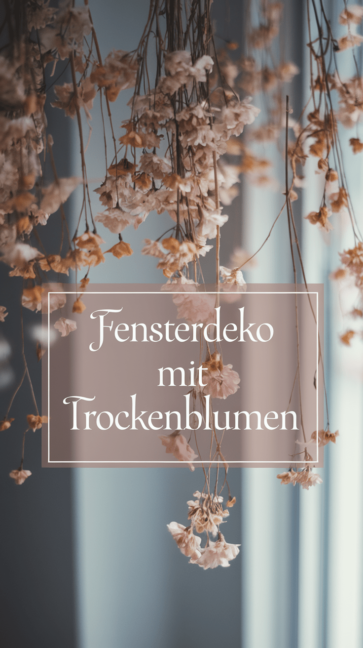 Fensterdeko mit hängenden Trockenblumen